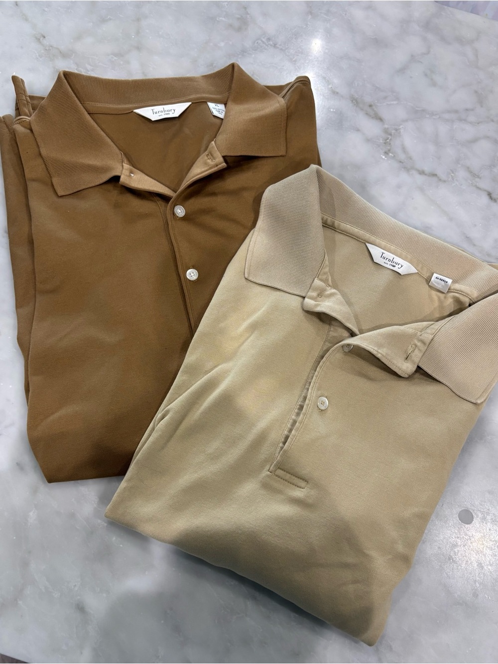 Turnbury XL Classic Cotton Long Sleeve Polos - Brown & Beige